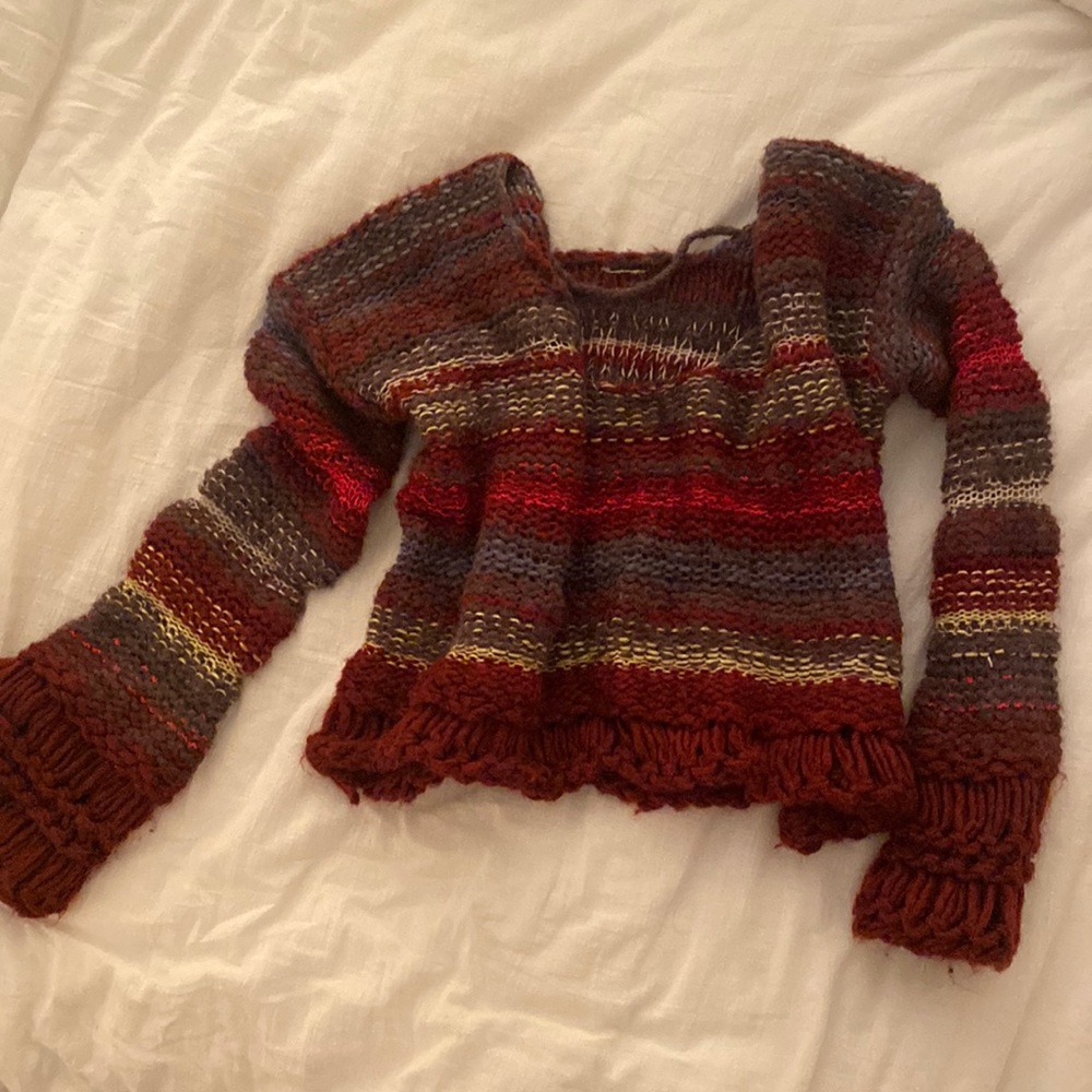 Free People Stripe Cropped Sweater-Small